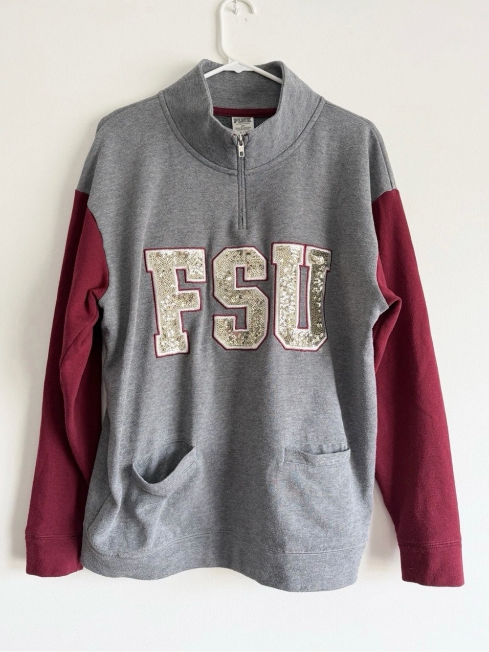 PINK Victoria's Secret Grey FSU Seninoles Pullover with Garnet Trim S